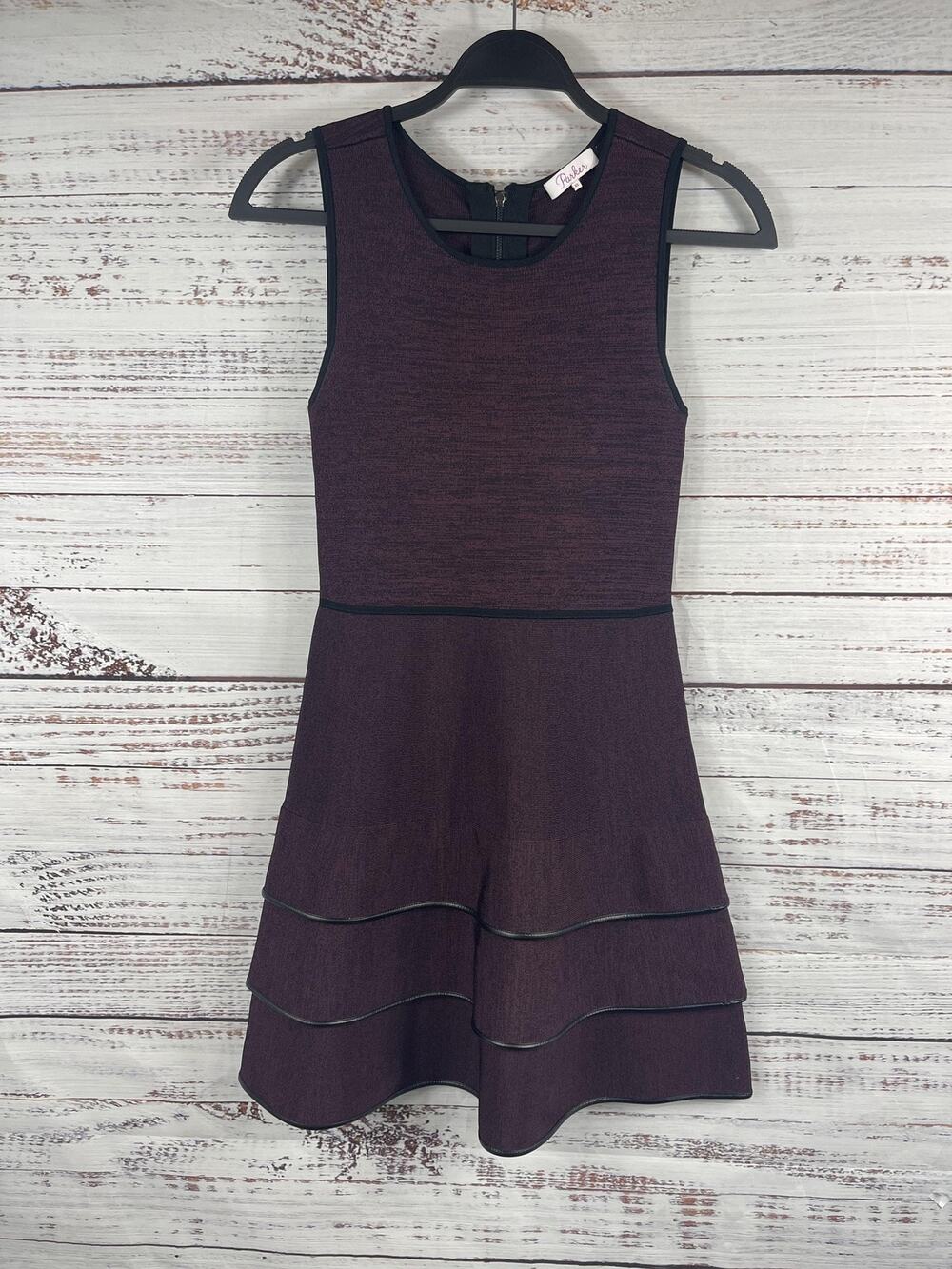 Parker Dress Women's Size XS Burgundy Sleeveless Fit Flare Tiered Skirt Party
